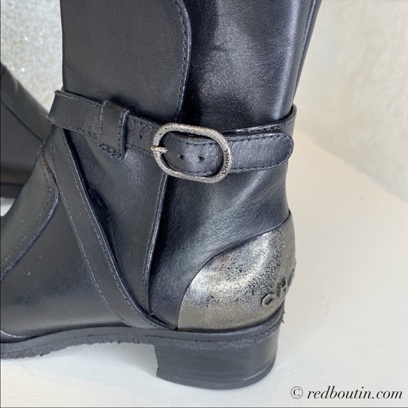 ♥️SOLD black leather Combat Boots Metal embossed - Picture 6 of 8